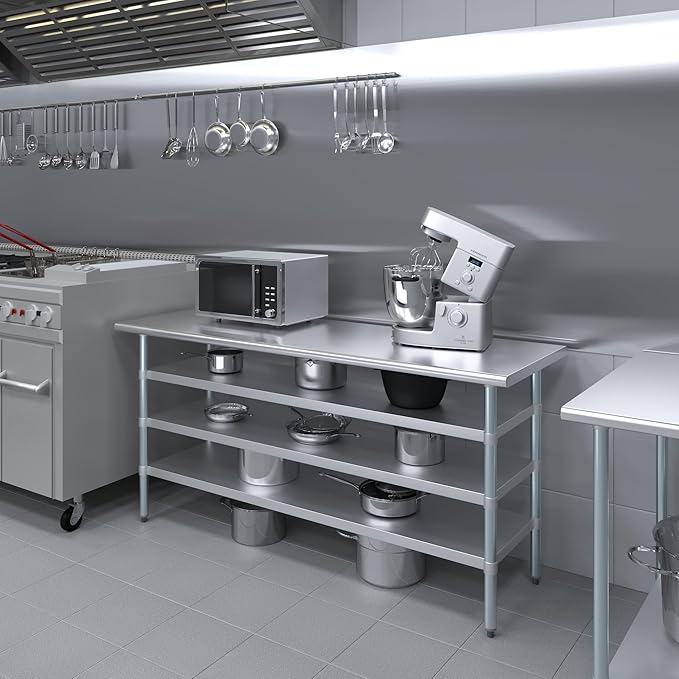 24 in. x 72 in. Stainless Steel Work Table with Three Bottom Shelves | NSF Kitchen Prep Table | Utitly Metal Table