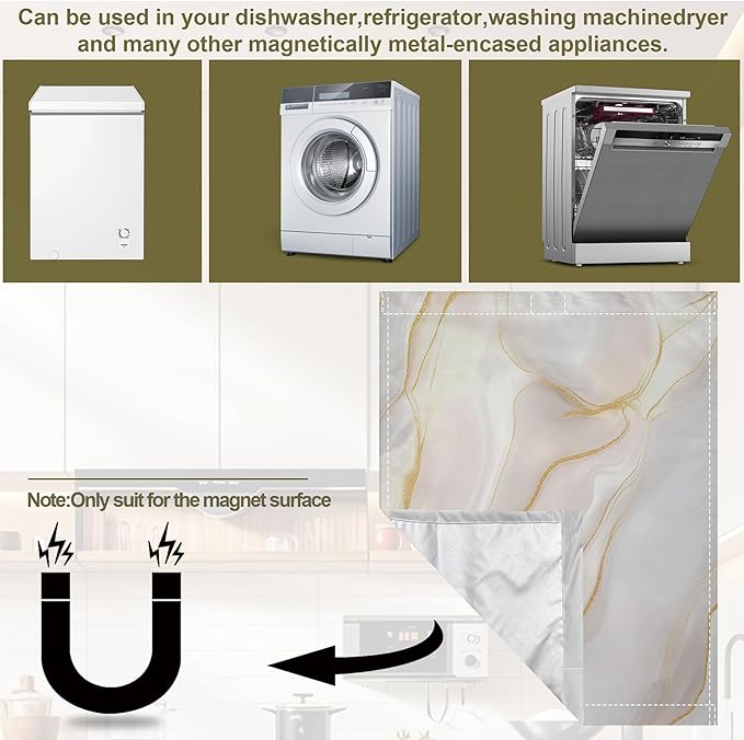 White Marble Magnetic Dishwasher Cover,Gold Lines Dishwasher Covers for The Front Magnetic Dishwasher Panel Decal Cover for Kitchen 23x26inch