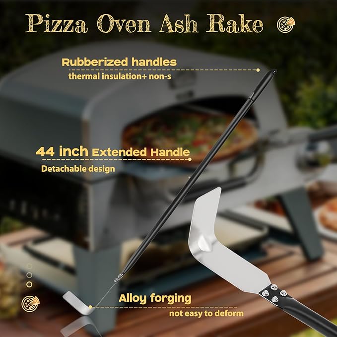 4 Piece Pizza Oven Kit (Extended Edition) Pizza Turning Peel 9 Inch Perforated Pizza Peel 12 Inch 40 Inch Aluminum Handle Pizza Oven Brush and Ash Rake Pizza Peel Set Pizza Oven Tools Kit