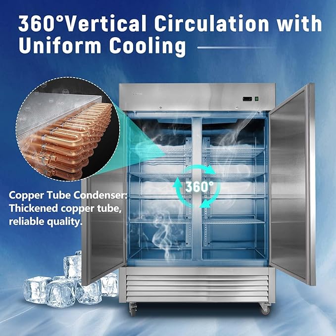 JINSONG 54" Commercial Refrigerator, 49 Cu.Ft Stainless Steel Reach-in Fridge with 2 Solid Doors, Upright Commercial Fridge for Restaurant, Bar, Shop, or Home Use