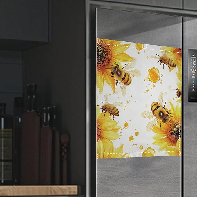 Bees Flying Dishwasher Magnets Decorative Cover,Sunflowers Magnet Fridge Panel Decal for Home Kitchen Decor,23x26 in
