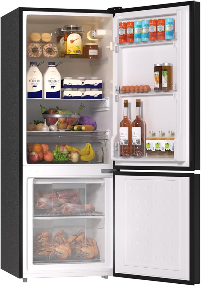 BANGSON 7.1 Cu.Ft Refrigerator with Freezer, Apartment Size Fridge with Bottom Freezer, Large Capacity, Energy Saving, Adjustable Thermostat, Low Noise, Black