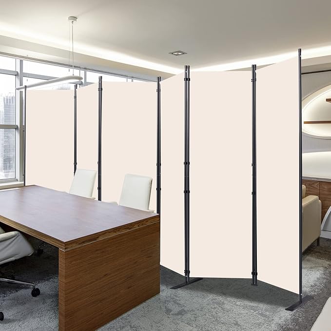 Room Divider, 6 Panel Folding Privacy Screens with Wider Support Feet, 6 Ft Portable Room Partition for Room Separator, 132" W X 71" H, (Beige, 22"- 6 Panel)