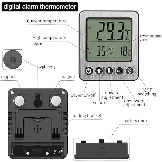 Refrigerator Thermometer Freezer Alarm Digital Freezer Thermometer Fridge Thermometer with Extra Sensor high and Low Temperature Alarm (1, White,ZZ10)