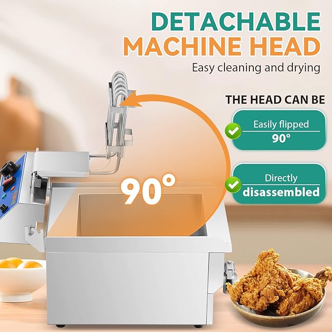 Newhai Electric Deep Fryer 13.7QT Commercial Countertop Frying Machine with Basket Stainless Steel for Restaurant Home 1500W 110V