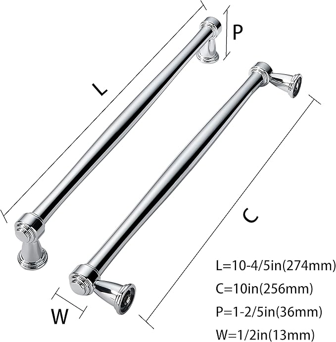 khtumeware 6 Pack 10 Inch(256mm) Vibrant Polished Chrome Cabinet pulls Kitchen Cabinet Handles Kitchen Cabinet Hardware for Cupboard Drawer Handles Dresser Pulls