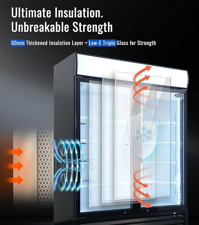 54" Commercial Merchandiser Freezer, 45.4 Cu.ft Commercial Display Freezer with 2 Glass Door, ETL Certified, -8 to -1℉, Auto Defrost, Interior LED Light, Good Choice for Supermarkets, Cafes, Stores