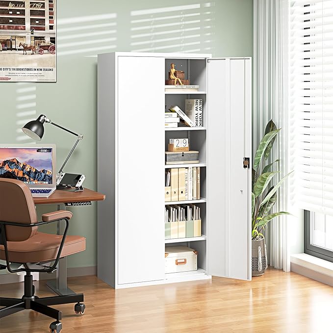 Letaya Metal Garage Storage Cabinets with Lock Door and Adjustable Shelves, Steel Tool Cabinets for Home,Office,Warehouse Organisieren (White, 71" H)