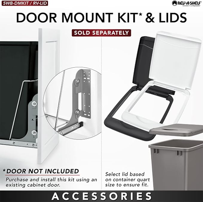 Rev-A-Shelf RV-18KD-1618C-S Double Pullout Trash Can for Kitchen Cabinets 35 Qt Garbage Recycling Bin on Full Extension Slides, Red/Black