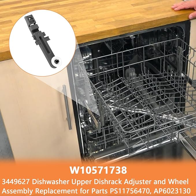 W10571738 3449627 Dishwasher Upper Dishrack Adjuster and Wheel Assembly Replacement for Whirlpool, Maytag, KitchenAid, Magic Chef Dishwasher Replace Parts PS11756470, WPW10571738, AP6023130 (1 Pack)