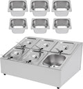 Pizza Topping Station Organizer Condiment Container Dispenser with 6 1/6 Pans& Lids, Stainless Steel Seasoning Food Containers Spice Rack Shelf Holder for Ingredients Sauce Salad Jam Fruits