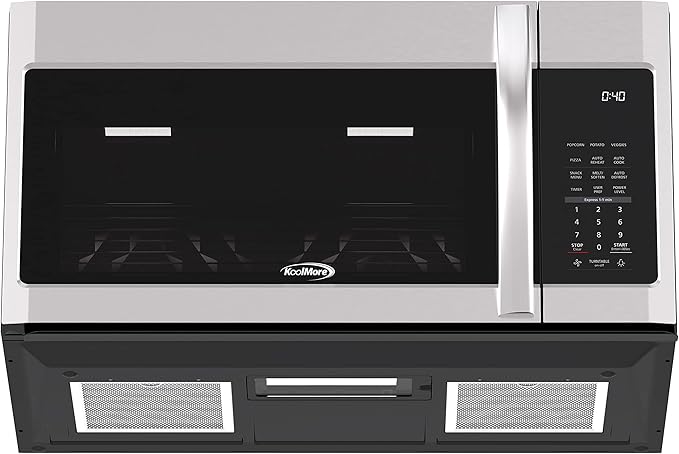 KoolMore 1.9 Cu. Ft. Over the Range Microwave Oven with Oven Lamp and 300CFM Recirculation Vent Hood Function, Auto Cook Menus, Reheat Function, 11 Power Levels, Timer, and Weight Defrost (KM-MOT-2SS)