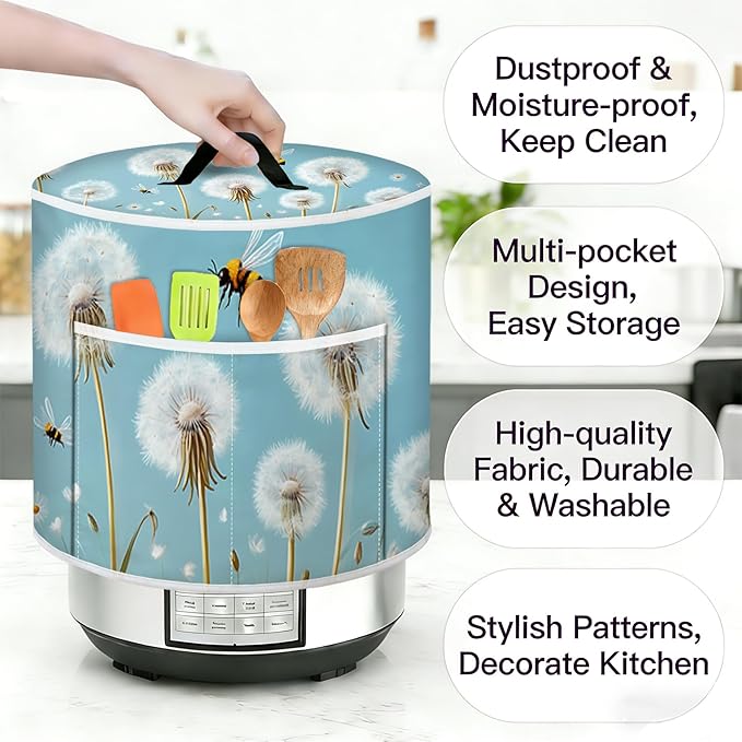 Air Fryer Dust Cover with Top Handle and Storage Bag, Compatible with Rice Cookers, Pressure Cookers, Slow Cookers and Air Fryers, Available in 3-Quart, 6-Quart and 8-Quart Sizes.