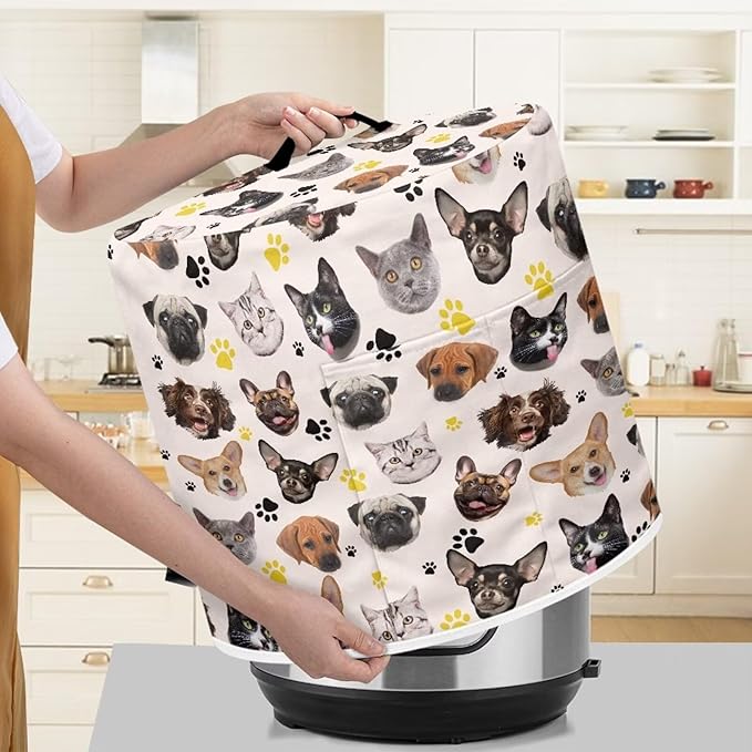 Cute Kitten Puppy Pressure Cooker Cover for 6 Quart Instant Pot Air Fryer Accessories Stain Storage Pockets Thanksgiving Holidays Decor Fryer Dust Covers