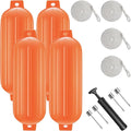 8.5 x 27 Inches Twin Eyes Ribbed Boat Fenders 4 Pack Boat Fenders Bumpers with Lines and Pump to Inflate for Docking
