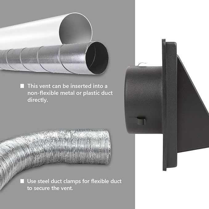 5 Inch Black Dryer Vent Cover Outside Stainless Steel Wall Vent with Removable Cover and Insect Screen Mesh RAL9011