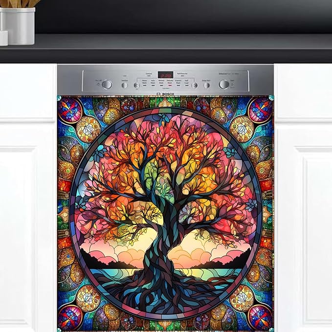 Dishwasher Magnet Cover Rainbow Tree of Life Abstract Front Dishwasher Cover Decoration Reusable Magnetic Door Cover Panel Decal Home Appliances Stickers Kitchen Refrigerator Fridge 23"x26"