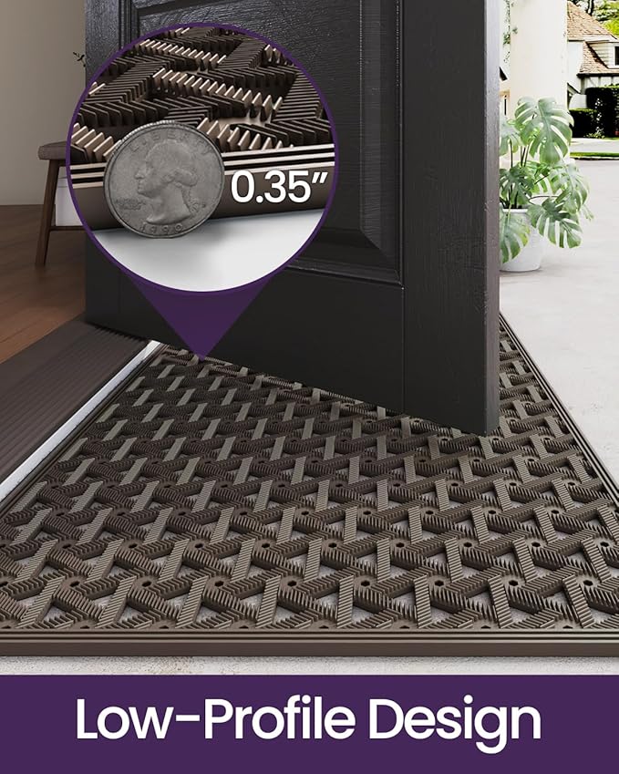 DEXI Front Door Mat Outside Entrance Rubber 32x48, Welcome Floor Doormat Heavy Duty Non Slip, Dirt Trapper Waterproof Exterior Entry Mats All Weather for Patio Entryway Drainage, Brown