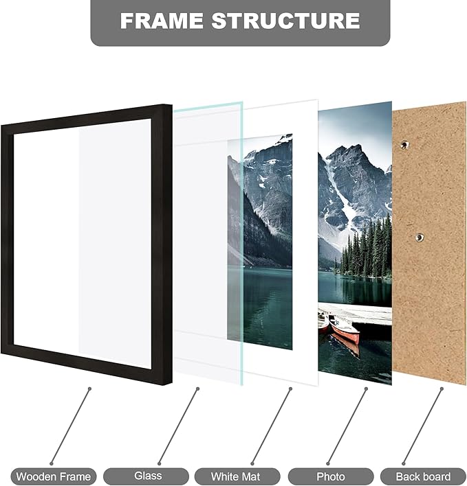 10x12 Picture Frame with Real Glass - Display Pictures 8x10 with Mat or 10 x 12 without Mat, Photo Frame for Wall or Table Top Display(Black, 3 Pack)