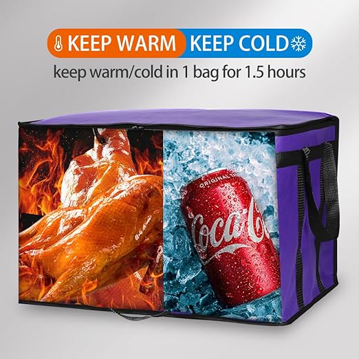 Bodaon 4-Pack Cooler Insulated Food Delivery Bag, Rideshare Delivery Bag, XXX-Large Thermal Bags for Catering/Hot Pizza, Travel/Camping/Picnic/Grocery Reusable Warmer Frozen, Purple-Black Edge