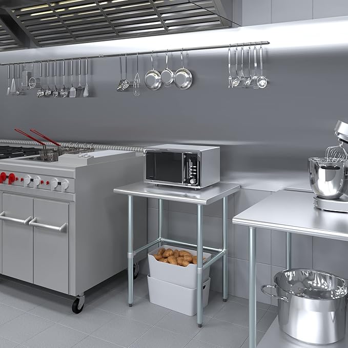 AmGood Stainless Steel Work Table Open Base | NSF Kitchen Island Food Prep | Laundry Garage Utility Bench (30" Long X 24" Deep)