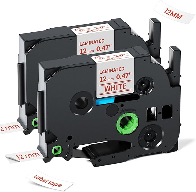 Replacement for Brother TZe-232 TZe232 Red on White TZe TZ Tape 12mm 0.47 Laminated P Touch Label Maker Tape, Compatible with Brother PT-D210 PT-D220 PT-H110 PT-D400 PT-D410 PT-D600 PT-1280, 2-Pack