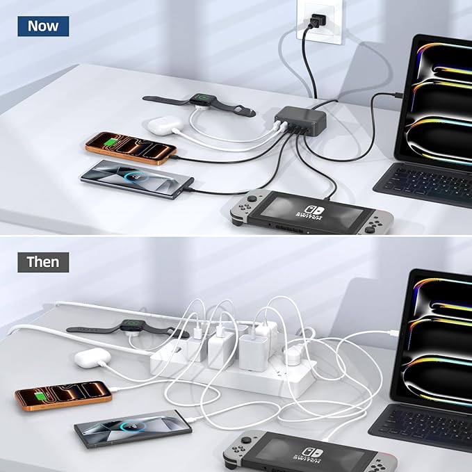 USB C Charger Block, 100W GaN 6 Port PD USB C QC USB A Wall Charger Adapter Plug Cube, Super Fast Type C Charging Station Hub for iPhone 17 16 15 14 Pro Max iPad Samsung Pixel