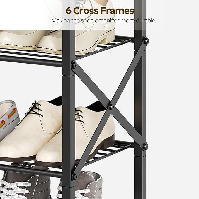 10 Tier Shoe Rack, Large Capacity Shoe Storage Organizer Holds 40 Pairs, Sturdy and Stable, for Entryway, Hallway, Closet, Dorm Room, Charcoal SS10BCG1