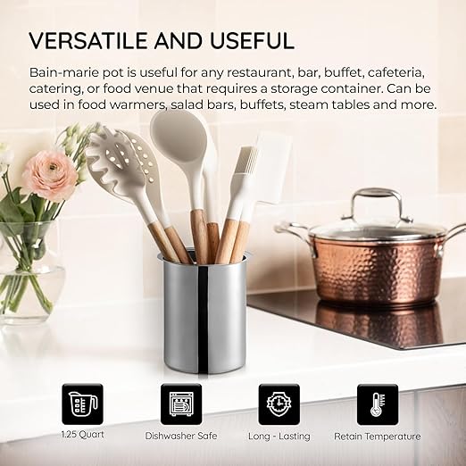 OCS Parts 3-Pack 1.25 Quart Bain Marie Pot | 5.75" x 3.75" Stainless Steel Pot for Warm or Cold Food, Sauces, Soups, or Organizing Cooking Utensils