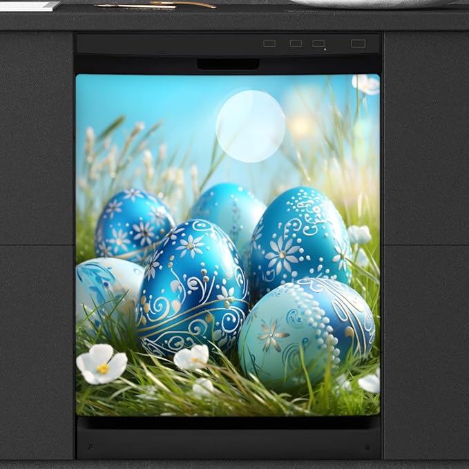 Easter Blue Eggs Meadow Flower Dishwasher Magnet Cover, Reusable Refrigerator Panel Stickers Microwave Front Door Covers Magnets for Kitchen Home Appliances Holiday Party Decorations 23 X 26 in