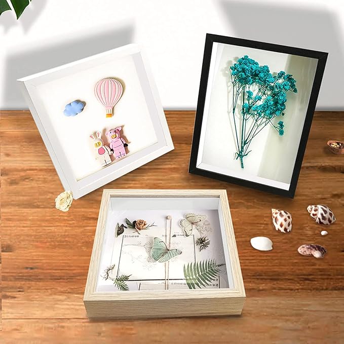 4x6 Shadow Box Frame Display Case, Wood With Plexiglass, Display Case Box For Memorabilia, Medal, Crafts,Tickets And Photos, Picture Frame For Wall and Tabletop (2pcs-White, 4x6)