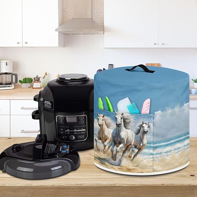 Flashideas Horse Pressure Cooker Cover with Storage Pocket Compatible with 8 10 Quart Instant Pot, Durable Rice Cooker Air Fryer Accessories, Waterproof Kitchen Appliances Dust Cover