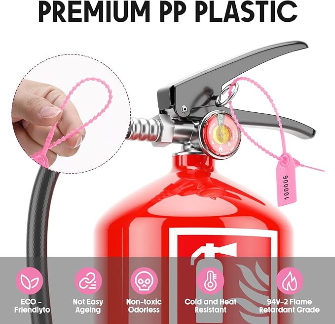 1000 Pcs Plastic Tamper Seals Fire Extinguisher Tags Security Tags Seals Safety Numbered Zip Ties Labels Safety Disposable Self Locking Signage 250 mm Length (Pink)