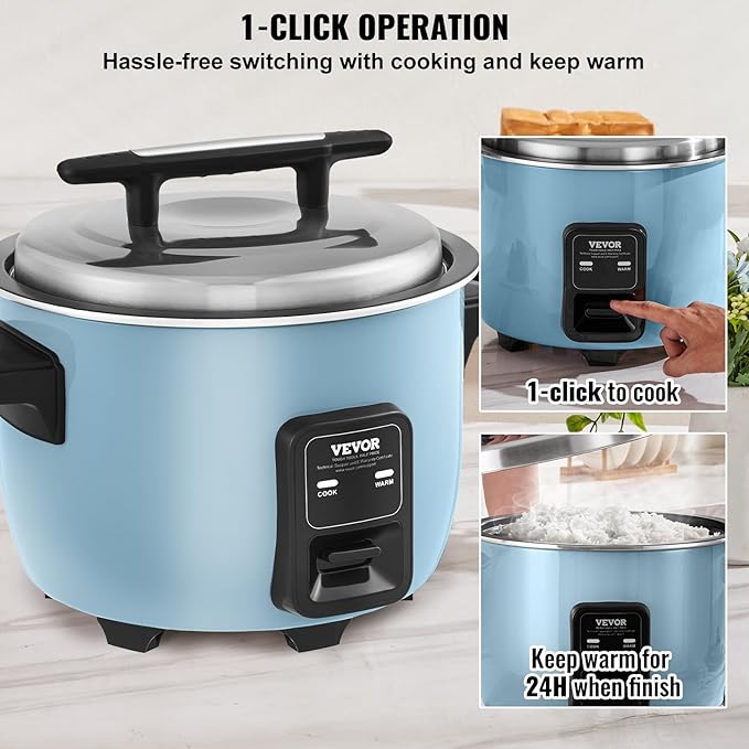 VEVOR Commercial Rice Cooker, 50-Cup Rice Cooker, 10.57 Qt / 10 Liter Large Rice Cooker and Warmer with Nonstick Inner Pot, Fast Cooking and 24-Hour Keep Warm, with Rice Cup and Paddle, for Restaurant