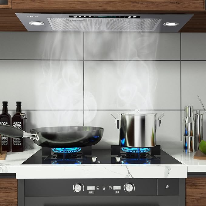 HisoHu 30 Inch Insert Range Hood, 1200 CFM with Ducted Convertible Ductless (Kit Included), 4 Speed Gesture Sensing&Touch Control Panel, Stainless Steel Kitchen Vent