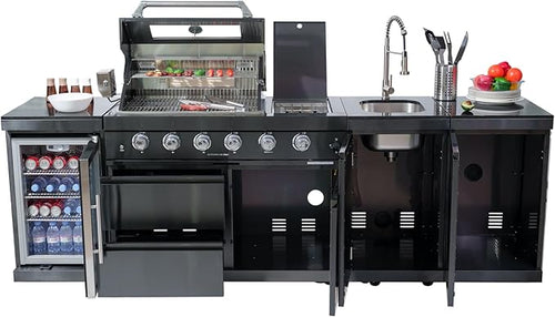 104 Inch Deluxe Stainless Steel Natural Gas Outdoor Kitchen Island Grill - 4-Burner 72000 BTU, 4 modular units for flexible and versatile combinations, Black
