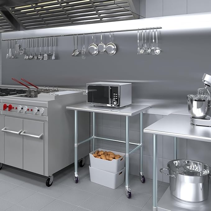 Stainless Steel Work Table Open Base & Wheels | Work Station | Metal Work Bench (Stainless Steel Work Table Open Base + Casters) (36" Long x 24" Deep)