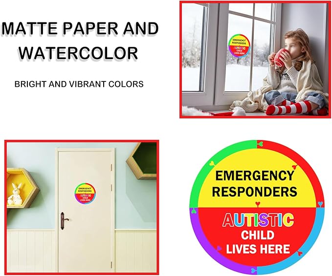 Autism Awareness Home Safety Sticker 6" x 6" Autistic Child Lives Here Vinyl Labels Emergency Responders Special Needs Warning Sign for Home House Window Door 2pcs