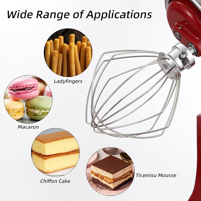 Gdrtwwh Wire Whip Attachment for KitchenAid Tilt-Head Stand Mixer,Stainless Steel Egg Cream Stirrer, Flour Cake Mayonnaise Whisk(Replace K45WW)