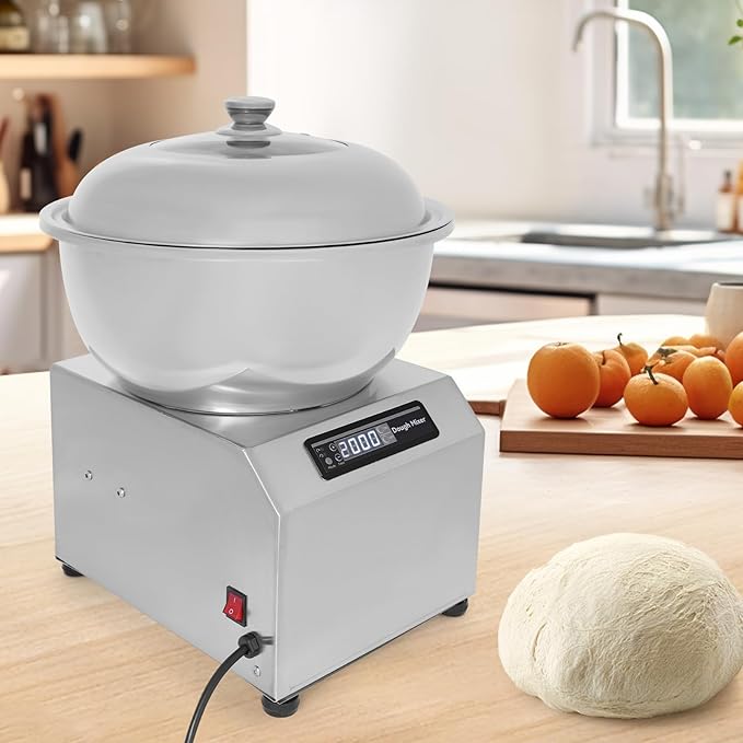 Commercial Dough Maker, 8KG Dough Kneading Machine, 1500W 110V Stainless Steel Dough Mixer Machine with Visible Lid for Bakery Pizzeria, Bidirectional Rotation Flour Mixer with Timing Function