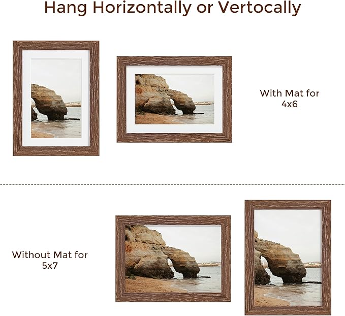 Fun Memories 5x7 Picture Frame, Solid Oak Wood 5 x 7 Frame with Plexiglass, 5 by 7 Photo Frame for Wall & Tabletop Display, 5x7 Picture Frame Matted to 4x6, Walnut Color, 1 Pack