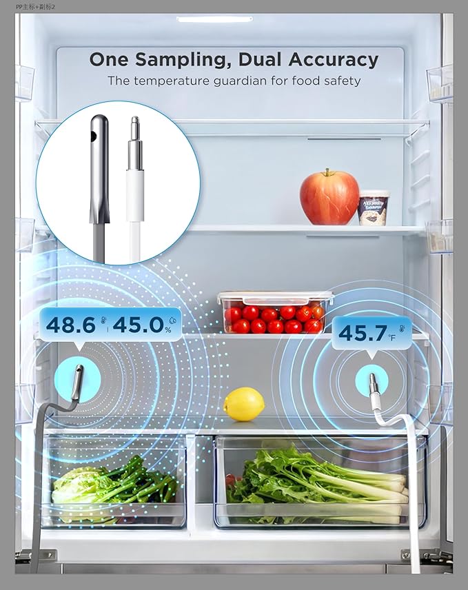 GoveeLife Upgraded WiFi Freezer Temperature Pro with Alarm, Wireless Digital Refrigerator Thermometer Hygrometer with App Email Notification, LCD Display, Free Data Export, for Fridge Kitchen Farming