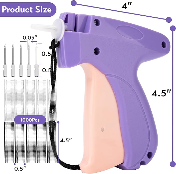 Clothing Label Gun,Standard Retail Price Tag Labeling Gun Kit,Having 5 Needles, 1000 Micro Fasteners,Suitable for Store,Warehouse,Consignment,Yard Sale,etc.(Purple)