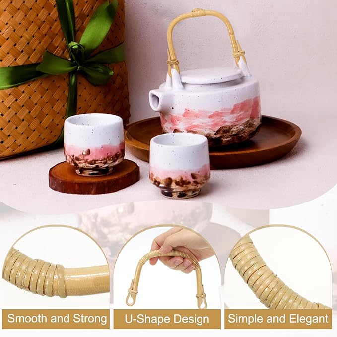 uxcell Bamboo Teapot Handle U-Shape Handle Replacement for Span 4.3-5.1 Inch Ceramic Pottery Tea Pots Tea Kettle Accessories Supplies, Rattan Winding
