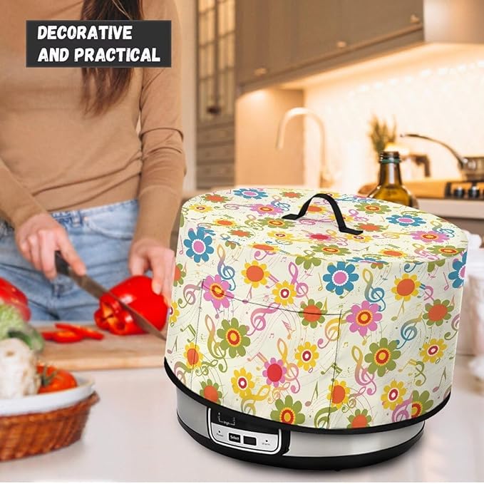 Colorful Sunflower Musical Note Print Slow Cooker Dust Cover Protective with Accessory Pocket Stain Resistant Slow Cooker Cover Easy to Clean Fits for Most 6/7/8 Quart Crock Pot