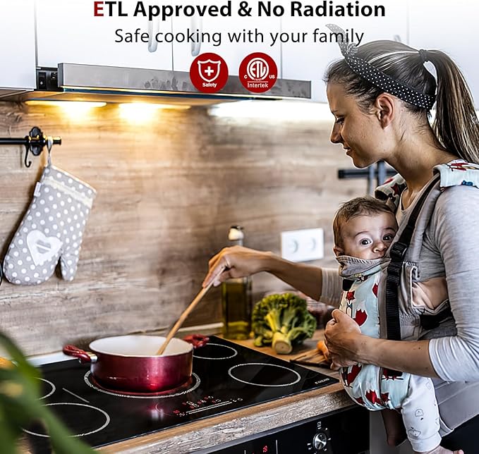 GASLAND 36 Inch Electric Cooktop, 5 Burners Glass Stove Top, ETL & FCC Certificated, 9200W Built-in Radiant Ceramic Cooktop, Slide Touch Control, Child Safety Lock, Hot Surface Indicator, 240V