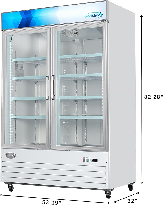 KoolMore 53 in. Commercial Two Glass Door Display Upright Freezer Merchandiser in White 45 Cu. Ft. (MDF-2GD-45C-WH)