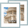 Vittanly 11x14 Picture Frame Set of 2, Solid Wood Frame for Wall Art Photo and Prints, Display Photo 8x10 with Mat or 11x14 without Mat, Rustic Blue