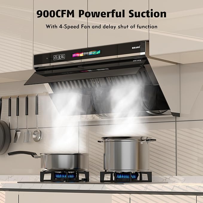 Under Cabinet Range Hood 36 inch,Range Hood 900 CFM with Voice/Gesture Sensing/Touch Control Panel,Unique Side-Draft Design for Under Cabinet Modern Kitchen Hood