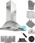 36 inch Stainless Steel Wall Mount Range Hood - 900 CFM, Gesture Control, Ultra-Quiet 4-Speed Vent, LED Lights, Ducted/Ductless Convertible